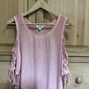 Pink Cold Shoulder dress with Lace-Up Sleeves